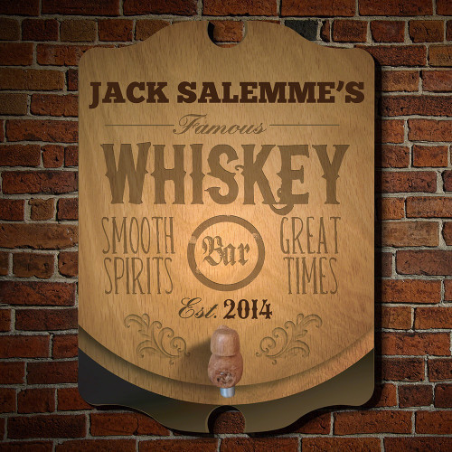 A man can be famous for many things, but if you know a man who's famous for loving whiskey, we've got the perfect gift. This personalized bar sign features the look and oaky colors of a classic whiskey barrel, and is custom printed with the name and year #bar