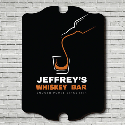 Keep things simple and to the point with this Smooth Pour personalized bar sign. With no need for unnecessary clutter, this whiskey sign is perfectly sleek and seamless. Engraved with a modern design of your favorite spirit cascading into a tumbler, whisk #bar