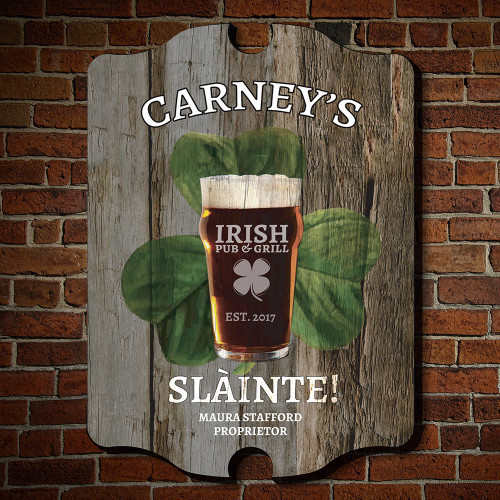 SlÃ¡inte! Meaning good health in Irish Gaelic, this personalized sign is sure to keep your spirits high in your home pub. Customized with your last name, full name as the proprietor, and established date, everyone will know who to turn to when they are in #bar