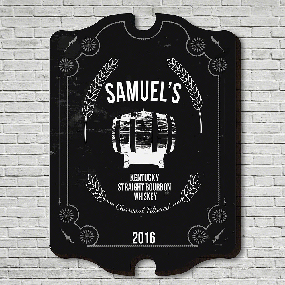 Two step your way into some Southern charm with our personalized Kentucky Whiskey bar sign. A handsome addition to any home bar and suitable for only the most traditional gentleman. Featuring a bourbon barrel design with barley and star burst detailing, i #bar