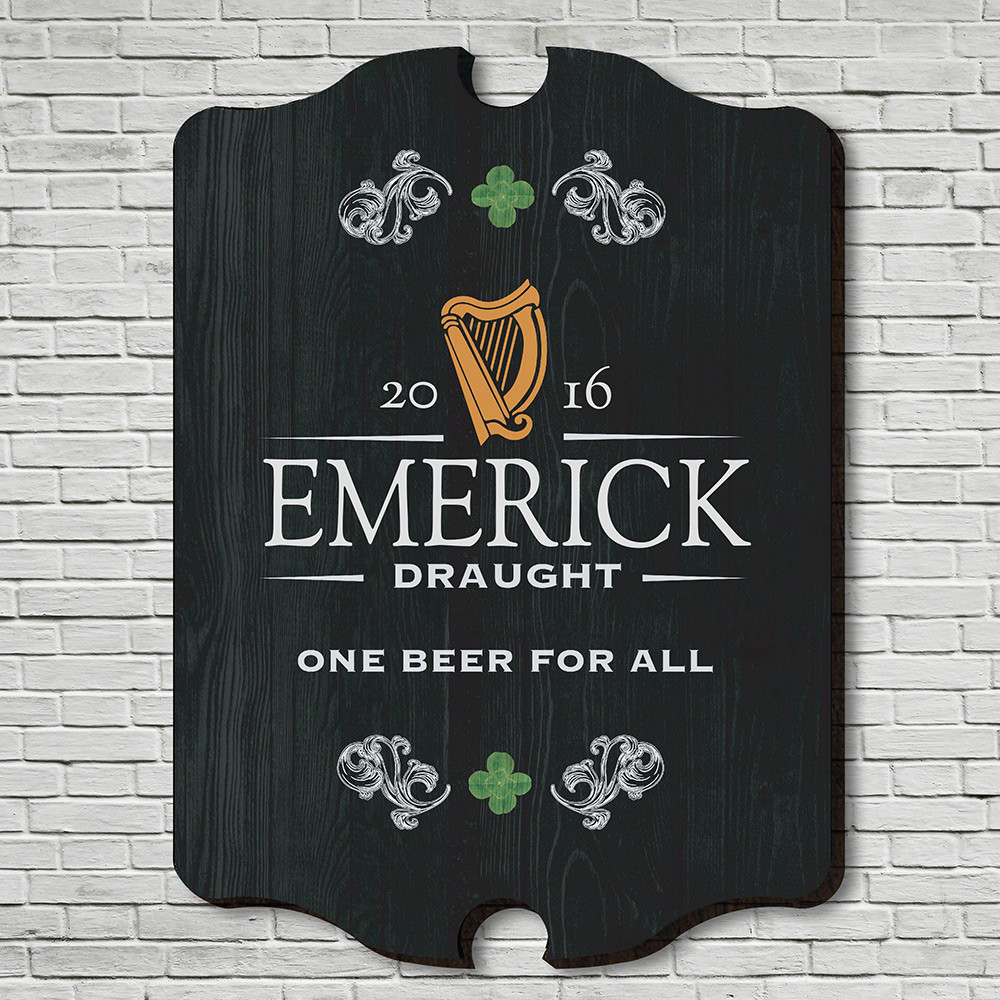 Let your lads know there is beer for all with our Irish Beer personalized bar sign. Accented with shamrocks and a Celtic harp, these decorative signs are perfect for the Irish inspired home pub. Customized with the name and established date of your choice #bar