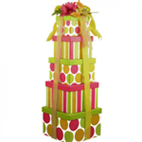 Colorful 5 Box Giant Gift Tower is over 2 Feet Tall! We know they are going to absolutely love this deluxe gift tower! It is just a show-stopper type of gift. This stunning five-tier tower stands over two feet tall and arrives tied with colorful ribbon, t #gift