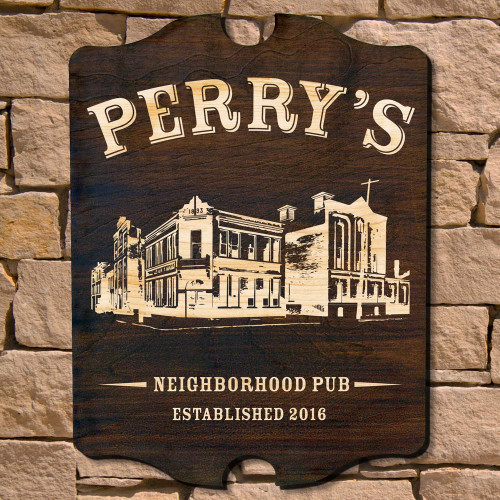 Who says you need to go out to enjoy the atmosphere of the neighborhood bar? You can have it right in your own home. This custom wooden bar sign is perfect for those entertainers who love to have everyone and then some over! This handsome piece of art is #bar