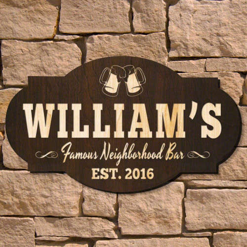 If your home bar is the favorite hangout for all your friends, then you need our Famous Neighborhood Bar personalized sign. This custom made piece of bar decor comes personalized with the name and year of your choice, making it the perfect way to give you #bar