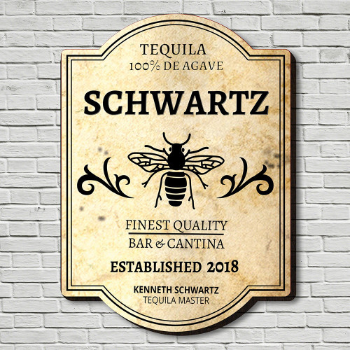 If you love a frozen margarita, an ice cold paloma, or even just a straight shot of tequila, then our Tequila Master personalized wall sign is a must have for your home bar. Featuring a traditional bee design that is associated with long-established tequi #bar