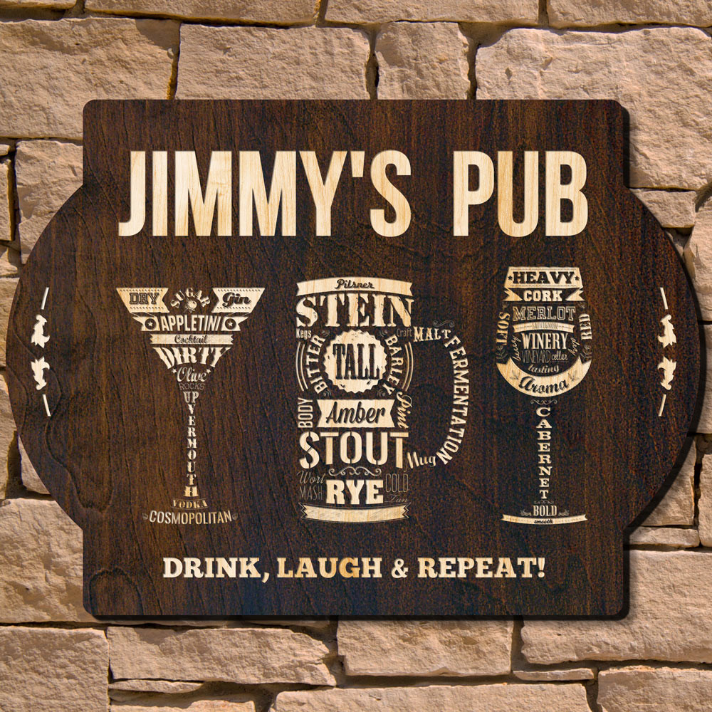 Add an impressive touch to your home bar with this high quality wooden bar sign. Crafted from thick pressed Birch wood, it is laser engraved right here in our own facility located in the heartland of America. Featuring our Modern Spirits design that consi #bar