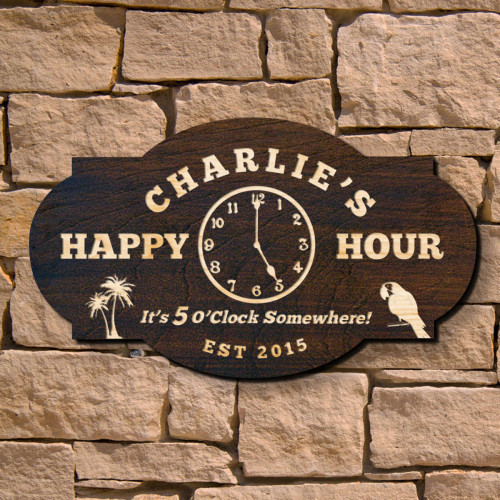 Why wait 'til five to have that cocktail? Its five o'clock somewhere, right? Let your guests know it's always happy hour at your home bar with our custom 5 O Clock custom bar sign. Handmade from all natural thick birch wood, each sign is meticulously cut, #bar