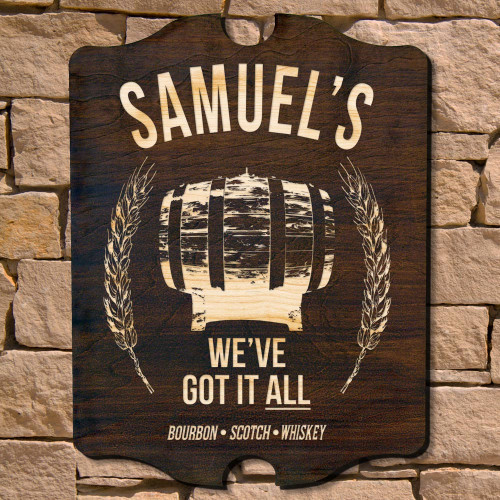 Why single out one kind of malt when you call show off your love for each and every one with our All the Whiskey personalized bar sign. These breathtaking custom pub signs are cut from smart-looking 1/2" thick pressed birch wood, which is stained by han #bar