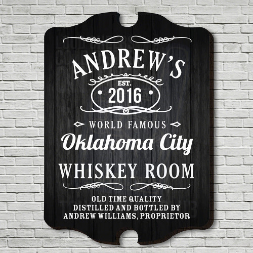 You'll long for the old time quality of world famous whiskey when you display this personalized bar decor sign. Featuring sleek, striking white text over a vintage inspired design, each of these custom bar signs comes with the name, date, and city of your #bar