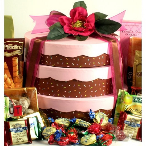 This clever gift tower looks like a beautiful three layer cake! Send our unique cake gift tower featuring a nested box trio designed to look like a delicious cake!The three layers are carefully hand packed with the most amazing sweets and treats which mak #gift