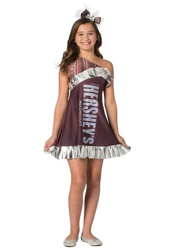 Pour on the sweetness in this Tween Hershey's Bar Costume. This chocolate bar dress features the famous Hershey's wrapper pulled back to reveal the chocolate goodness within. #bar