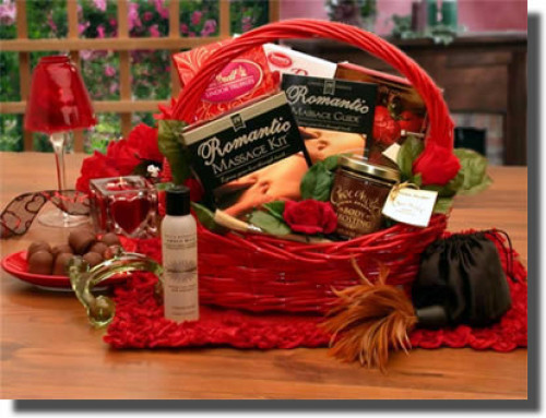 A gift of the Romantic Massage - Add the magic of massage to your Valentines Day with a gift of the Romantic Massage Romance Gift Basket. Your Valentine will long remember the treats in store in this basket of loving gifts, including massage oil, an acryl #gift