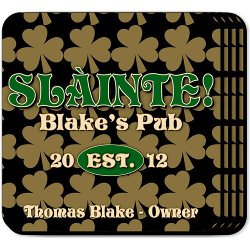 Our Irish Field of Clovers coaster set will protect that bar or table in style. A unique gift that can be personalized for dad, grandpa or anyone who loves to knock back a pint! The colorful cork bottom coasters come with a caddy for storage. You can add #bar