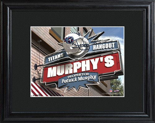 This NFL framed print features a photo of the Tennessee Titans logo as a sign for a local pub and includes a name of your choice as the owner of the bar. - Give the NFL football fan in your life a personalized officially licensed NFL Tennessee Titans Pub #bar