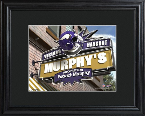 This NFL framed print features a photo of the Minnesota Vikings logo as a sign for a local pub and includes a name of your choice as the owner of the bar. - Give the NFL football fan in your life a personalized officially licensed NFL Minnesota Vikings Pu #bar