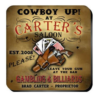 Personalize a coaster set in a design to match the recipient. An affordable lasting functional gift. Cowboy Saloon Coasters from our pub coaster collection of over 30 different design styles are affordable yet an impressive gift for any occasion. The wine #bar