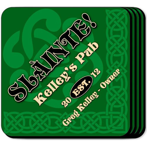 He can display these beautiful Slainte Green coasters anywhere he likes to spend his time. This classic design is stylish enough to be used in any room of the house, and well made to last as well as protect that table or bar! Personalized with his first #bar