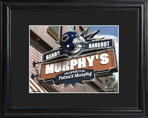 This NFL framed print features a photo of the Chicago Bears logo as a sign for a local pub and includes a name of your choice as the owner of the bar. - Give the NFL football fan in your life a personalized officially licensed NFL Chicago Bears Pub Sign t #bar