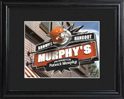 This NFL framed print features a photo of the Cleveland Browns logo as a sign for a local pub and includes a name of your choice as the owner of the bar. - Give the NFL football fan in your life a personalized officially licensed NFL Cleveland Browns Pub #bar