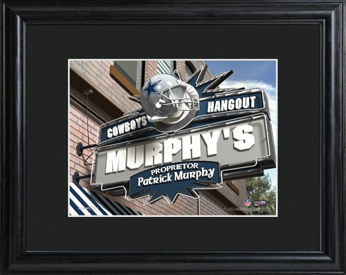 This NFL framed print features a photo of the Dallas Cowboys logo as a sign for a local pub and includes a name of your choice as the owner of the bar. - Give the NFL football fan in your life a personalized officially licensed NFL Dallas Cowboys Pub Sign #bar