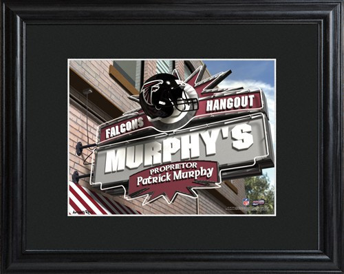 This NFL framed print features a photo of the Atlanta Falcons logo as a sign for a local pub and includes a name of your choice as the owner of the bar. - Give the NFL football fan in your life a personalized officially licensed NFL Atlanta Falcons Pub Si #bar