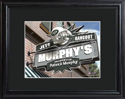 This NFL framed print features a photo of the New York Jets logo as a sign for a local pub and includes a name of your choice as the owner of the bar. - Give the NFL football fan in your life a personalized officially licensed NFL New York Jets Pub Sign t #bar