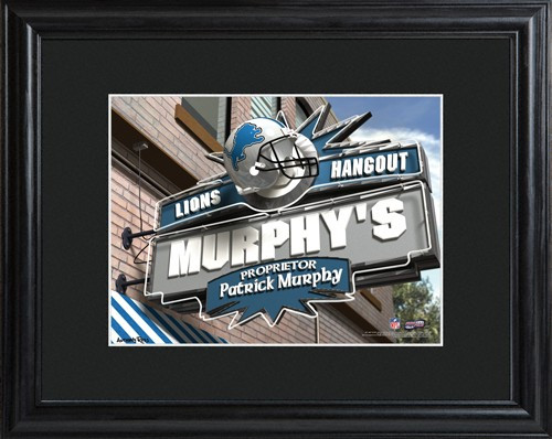 This NFL framed print features a photo of the Detroit Lions logo as a sign for a local pub and includes a name of your choice as the owner of the bar. - Give the NFL football fan in your life a personalized officially licensed NFL Detroit Lions Pub Sign t #bar