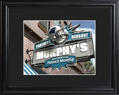 This NFL framed print features a photo of the Carolina Panthers logo as a sign for a local pub and includes a name of your choice as the owner of the bar. - Give the NFL football fan in your life a personalized officially licensed NFL Carolina Panthers Pu #bar