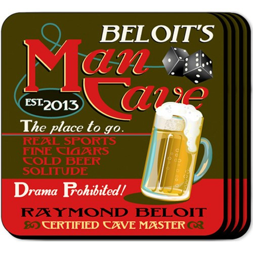 Give dad a gift that he can use in the den, garage, or any place he considers his man cave. Make it even more special by personalizing it with his first and last name as well as the year! The image is printed onto the cork based coaster, and the set incl #bar
