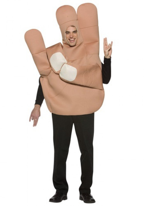 Promise the ladies a good time with this adult shocker costume. This adult humor costume displays the shocker hand gesture and is an offensive Halloween costume. #sex