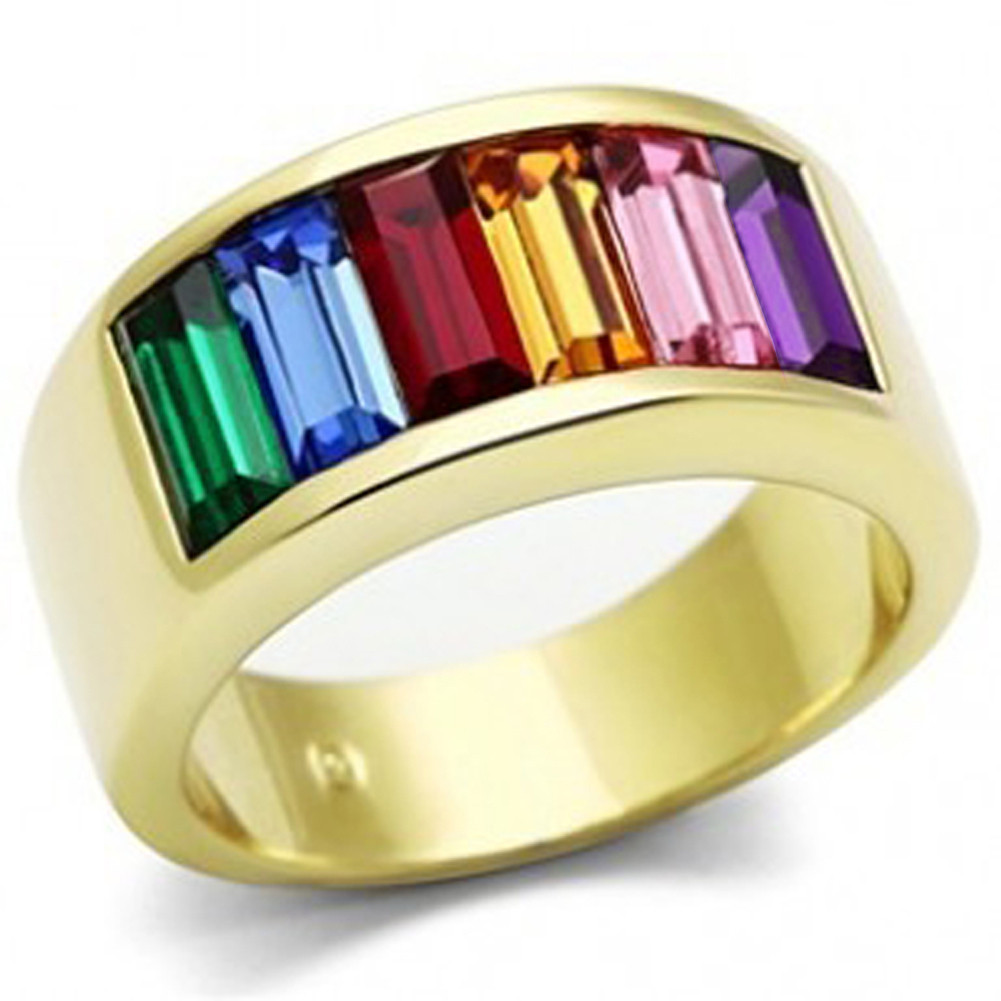Gold Beauty Rainbow CZ Ring - Lesbian & Gay Pride Gold IP Plated Ring w/ CZ Stones #sex