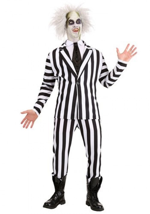 Get an iconic 80's comedy horror look this Halloween when you wear this Beetlejuice Plus Size Adult Costume. #Juice