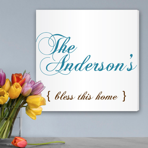 This canvas sign features the phrase bless this home in designer script along with your family name. This canvas sign goes perfectly with any wall color and home style as it comes with neutral white background. The phrase {bless this home} and a family n #home 