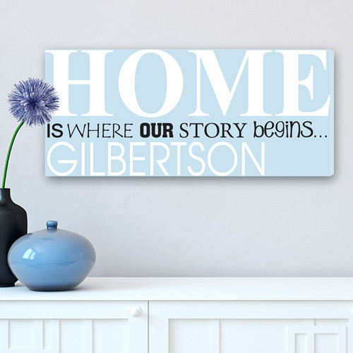 A text detailing stating the importance of home is beautifully designed and customized with your name to make it a wonderful wall decorative. The charming appearance of this customized text canvas print sign will enhance your interiors in its own special #home 