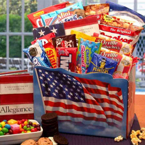 Stars & Stripes Forever! Yummy! An all American traditional favorite gift box! A patriotic yet delicious way to send your deepest sentiments to your loved ones in harms way. Thanks for keeping us Safe! Available in two sizes. #gift