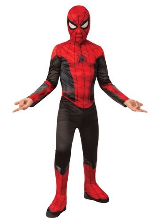 Sling around town in this Spider-Man Far From Home Spider-Man Child Red and Black Classic Costume. This classic red and black costume is the time-tested, iconic look you're used to. #home 