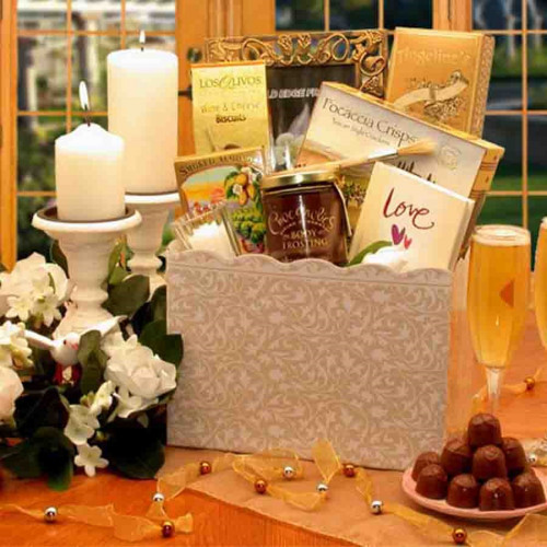 Wish them Happily Ever After with this gift! Romance is in the air with this classic and elegant wedding gift box. This stylish wedding gift set includes items to get their life, and night, together started off right, with the inspirational book, Love, fo #gift