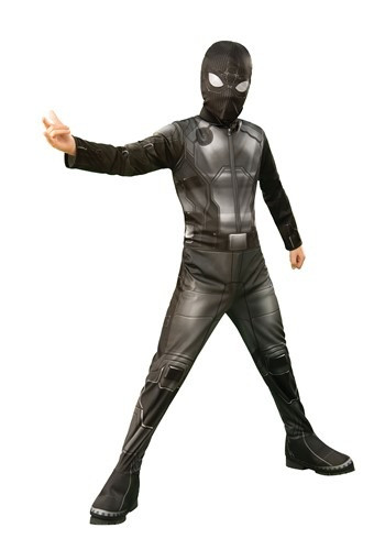 Get the new black look with this Spider-Man Far From Home Spider-Man Kids Classic Stealth Costume. This costume features Spider-Man in a new light (or is it dark?). #home 