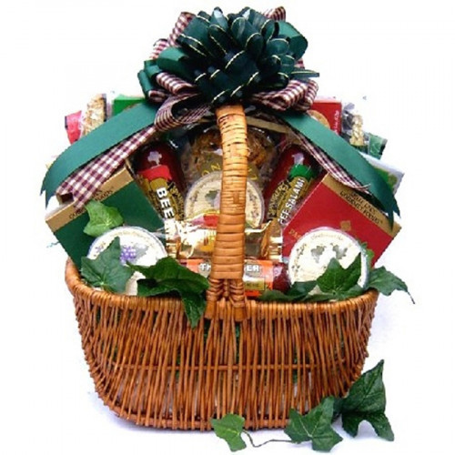 A Cut Above Cheese And Sausage Gift Basket - A savory gift that is a cut above all the rest! This large gift basket is truly a cut above all the rest. They will receive a gift basket filled with a delicious assortment of sausages, cheeses, crackers and sn #gift