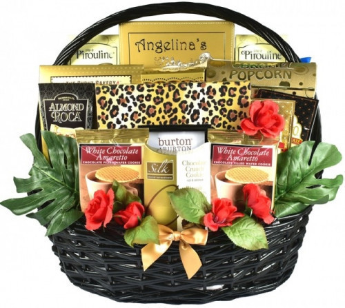 This large zebra print themed Valentines Day gift is loaded with Chocolate Treats, Cookies, Candies, Pecans, and Cheese. It also features a Photo Frame and is all presented in a large glossy black, handcrafted willow basket, topped with a designer zebra p #gift