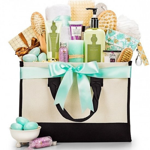 Pamper Your Mom for Mother's Day. Give the gift of rejuvenation with this collection of body and spa gifts featuring a stylish black and white canvas tote, perfect for travel or organizing in the home. it's the perfect gift to offer Mom, because she deser #gift