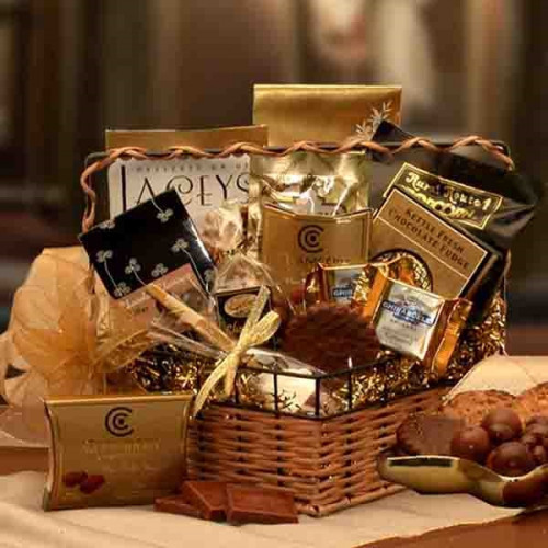 You'll find chocolate in every conceivable form in this great gift ensemble. Our chocolate gift basket is loaded with truffles, cappuccino, cookies, toffee and more chocolate, this is the perfect gift for all occasions. The gift of chocolate says it all f #gift