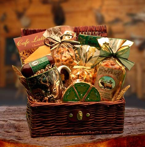 A woodlands themed mug and a collection of gourmet goodies for any hunter. #gift