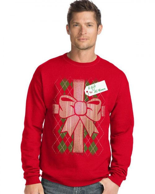 Hanes O5A11 Men's Ugly Christmas Sweatshirt - Gift To All Women/Best Red - S #gift