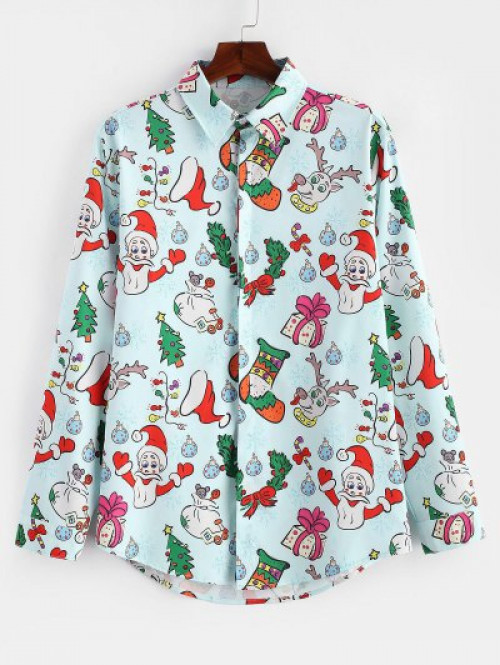 Christmas Santa Candy Gift Print Long Sleeves Shirt #gift