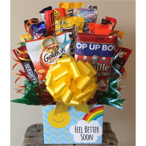 Give them a reason to feel better soon with tasty chocolates, candies, and snacks. Do you have a friend or family member recuperating from a sickness or injury? If so put a smile on their face with this Get Well Candy Bouquet filled with junk food treats #gift