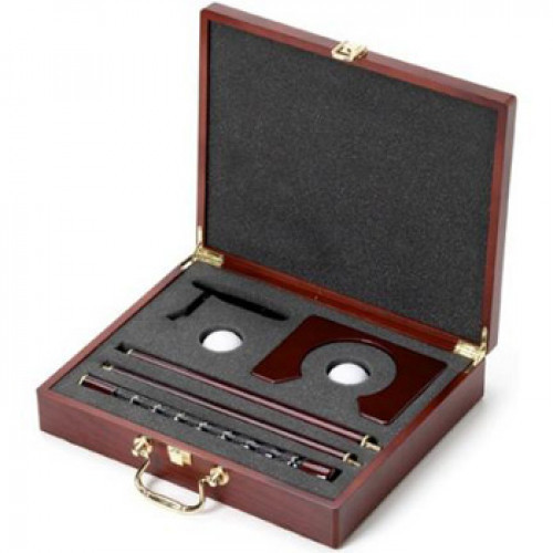 Personalized Putter Golf Gift - Convey you're thanks to champion groomsmen with this elegant executive golf set. Lustrous wood case, augmented with brass handle, features an engraved brass plate that scores a hole in one. #gift