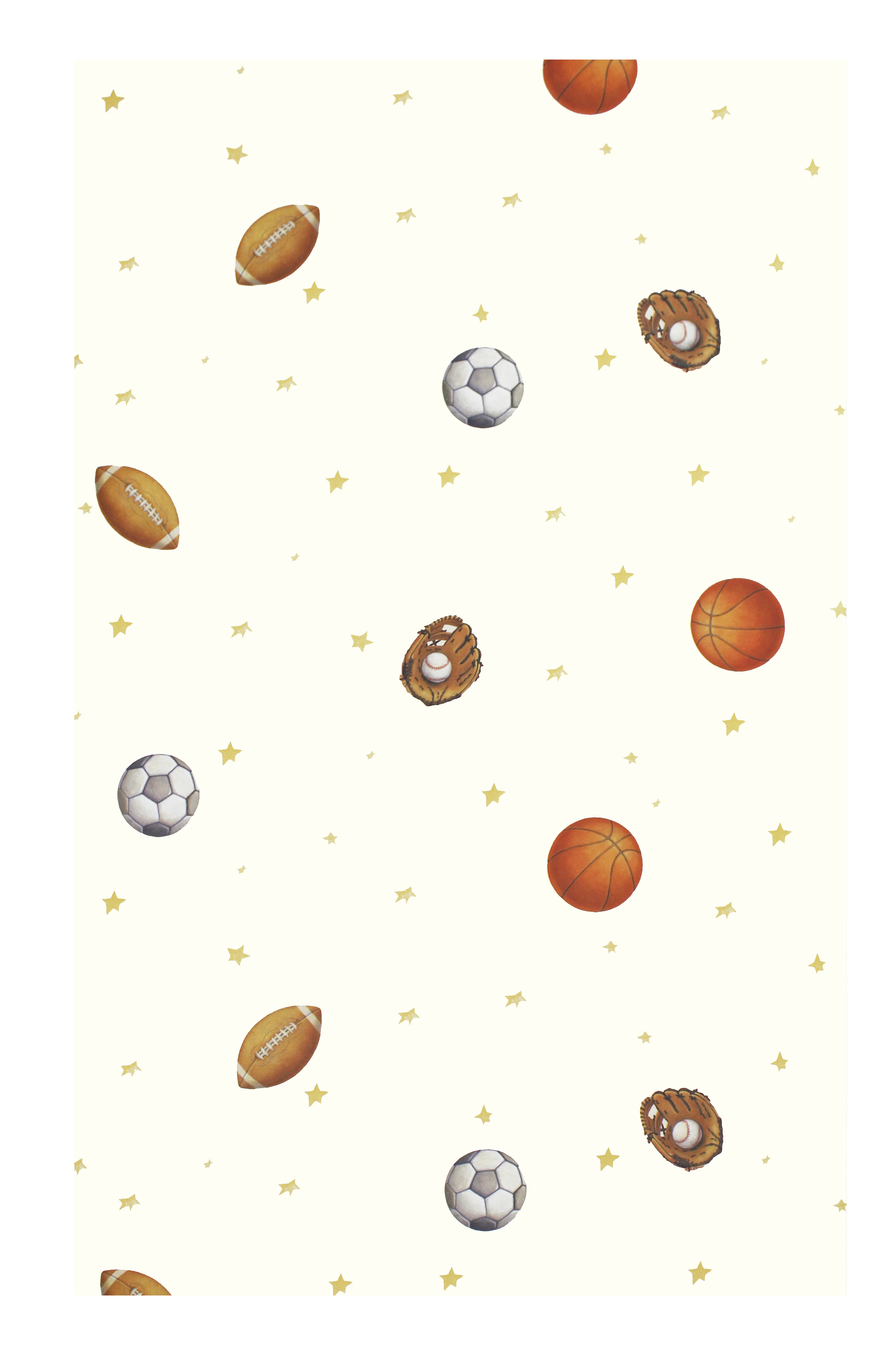One Yellow Sports Balls Prepasted Wallpaper Roll, 33 feet (10 m) long by 20.5 inches (52 cm) wide. #decor
