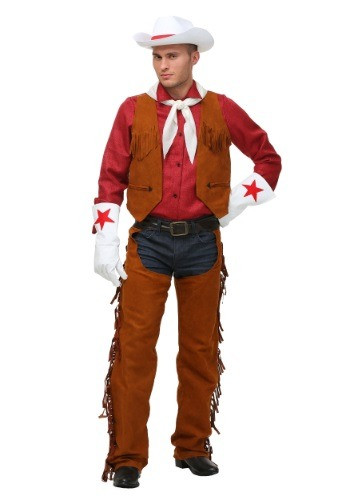 Rope 'em in with this adult plus size rodeo cowboy costume with chaps and fringe details! Available in 2X, 3X and 4X. #plus