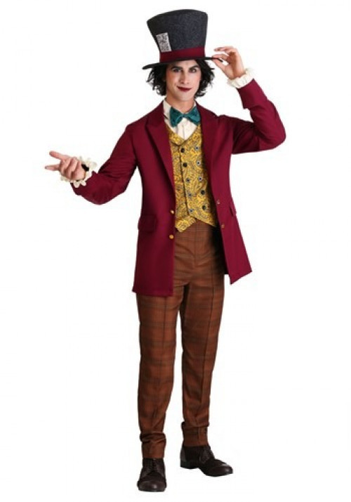 You're sure to be the maddest guest in attendance at the tea party when you wear this Men's Plus Size Mad Hatter Costume! This exclusive Mad Hatter Costume features a maroon jacket, bow tie, pants, vest front, and hat! #plus